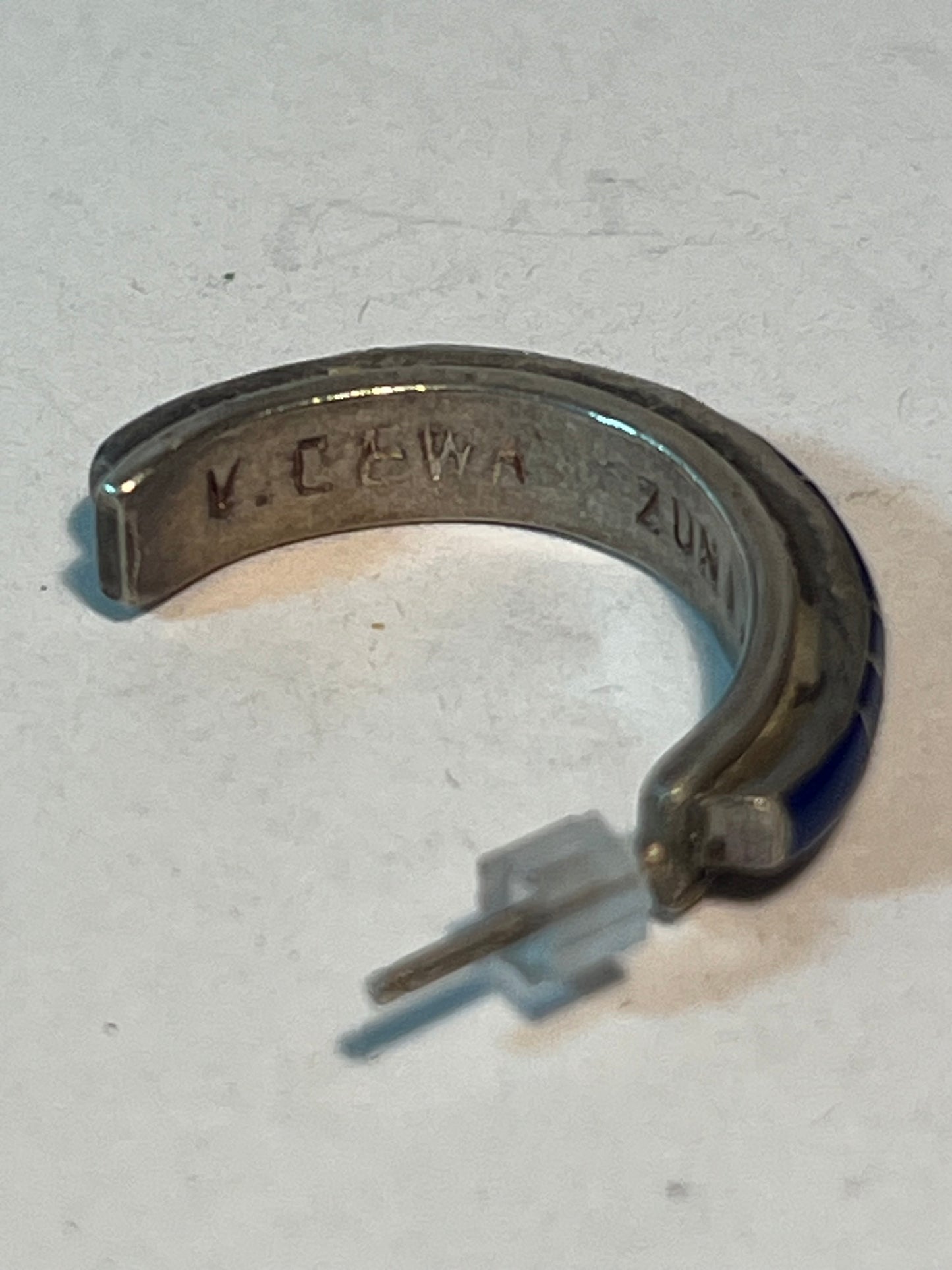 Signed Zuni Native American Lapis Hoop Earrings