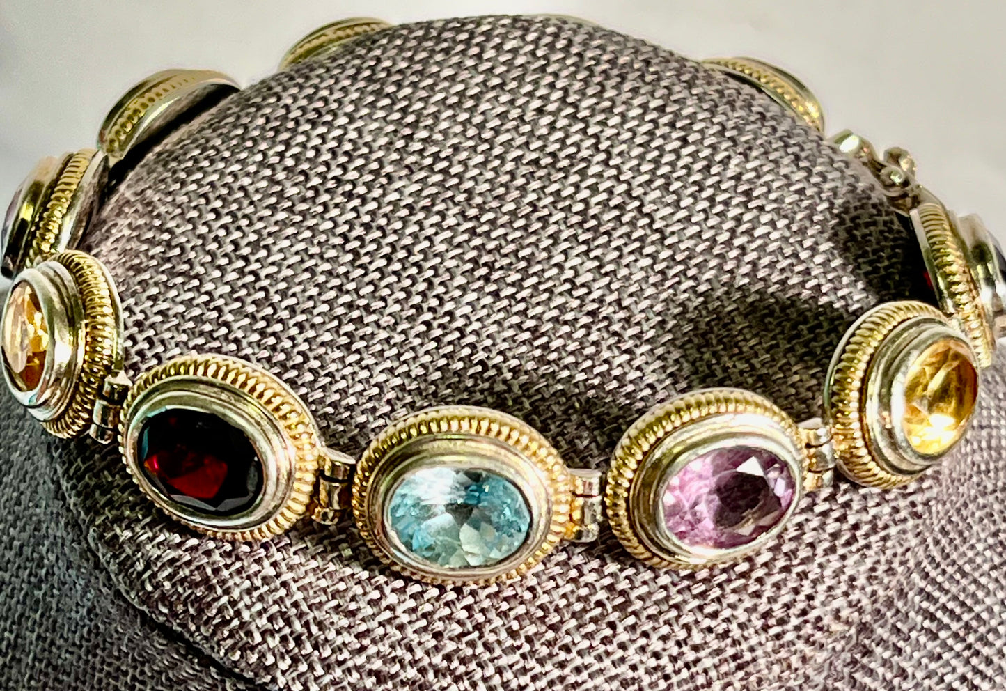 14K Gold & Sterling Silver Gemstone Bracelet