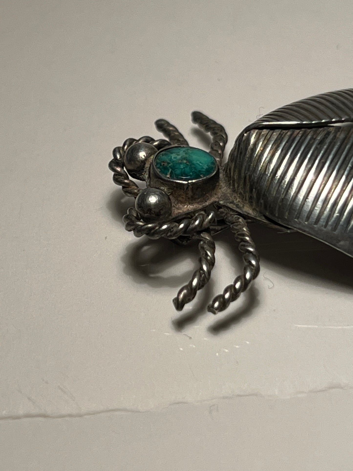 Vintage Navajo Sterling Silver Old Pawn Brooch with Turquoise