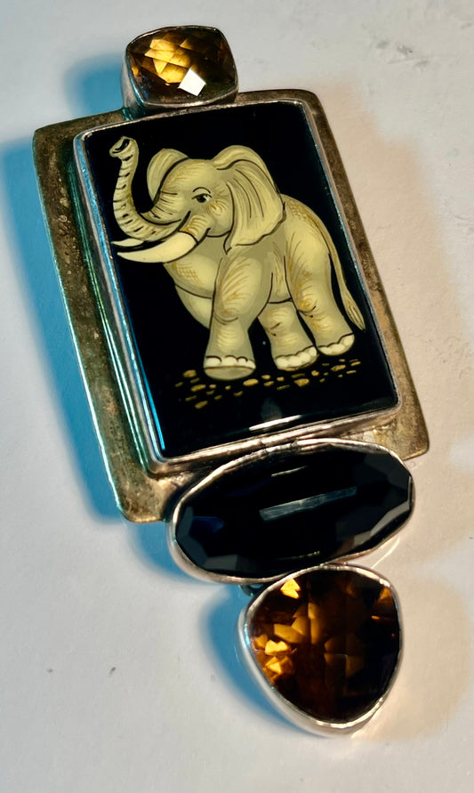 Amy Khan Russell Elephant & Citrine Brooch/Pendant