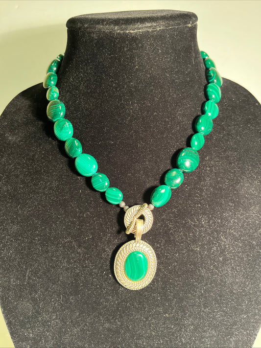 Carolyn Pollack Sterling Silver Malachite Pendant & Necklace