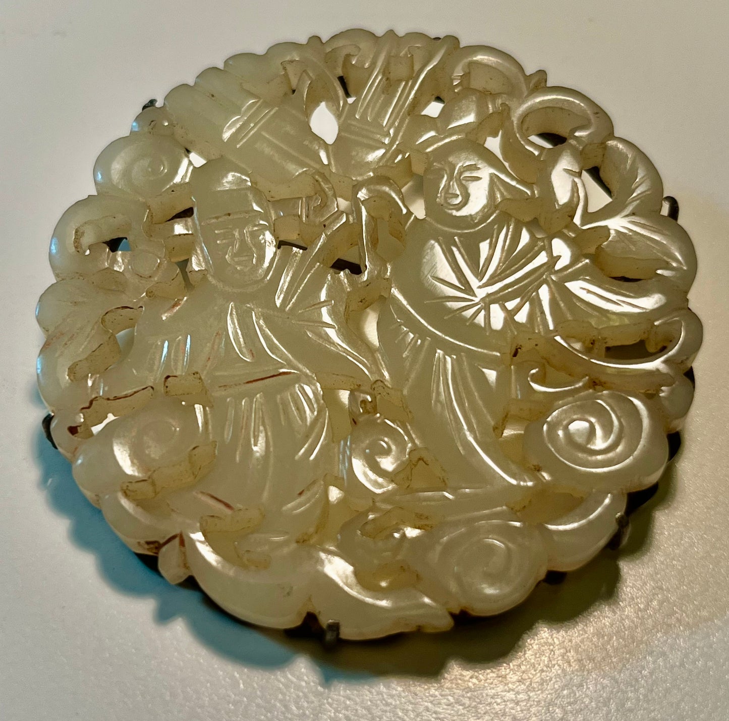 Antique Chinese White Jade Brooch