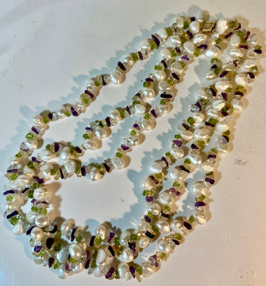 14K Gold, Pearl, & Gemstone Necklace