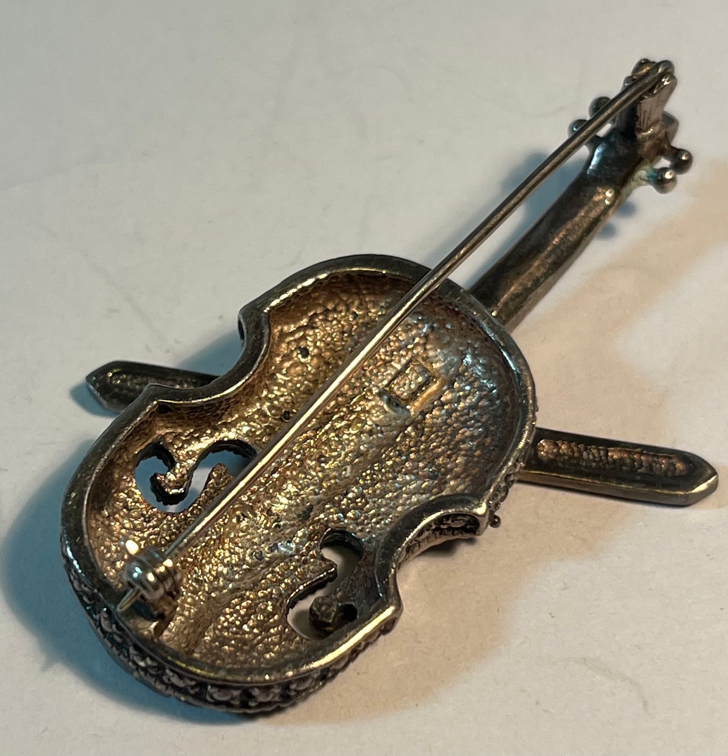 Sterling Silver Marcasite Violin Brooch