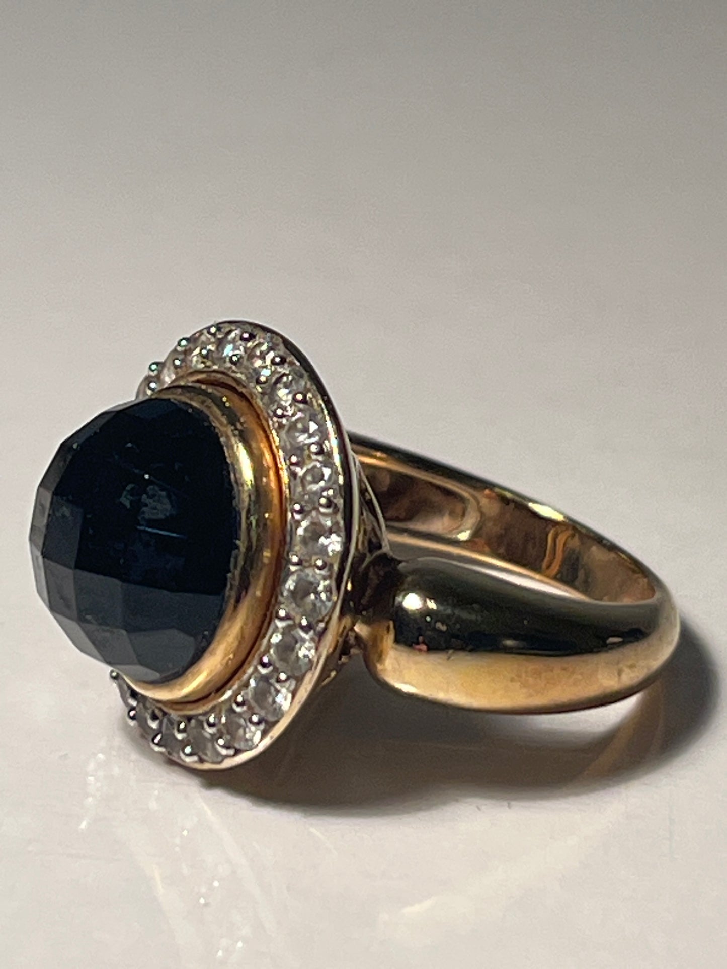 Black Quartz and CZ Ring Size 6