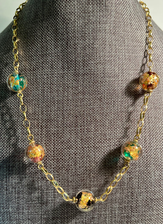 14K Gold Italian Beaded Necklace