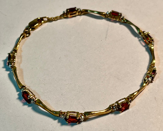 10K Gold, Garnet & Diamond Bracelet