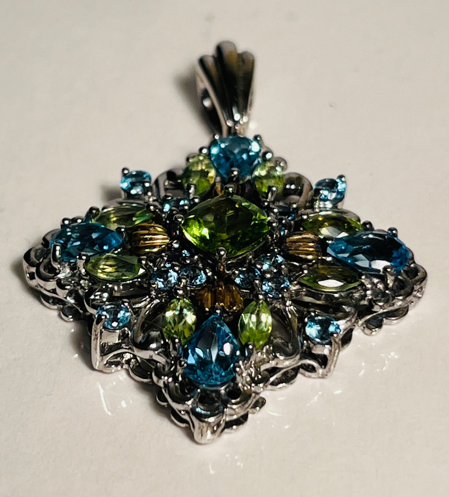 Vintage Vahan Sterling Silver 14K Gold & Gemstone Pendant