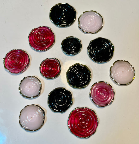 Handmade Lampmaker Glass Beads Red, Black & Pink