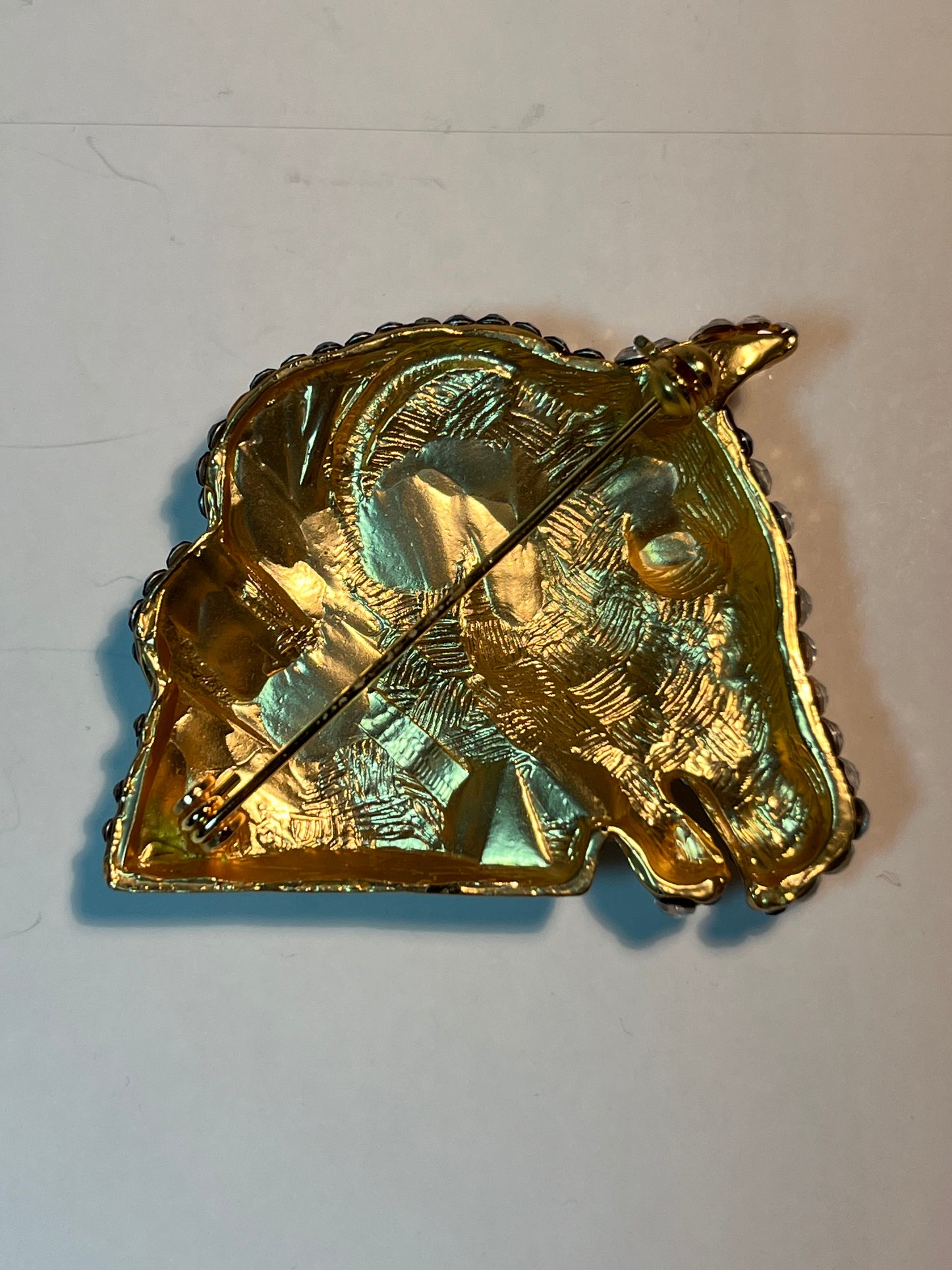 Two Crystal Horse Head Brooches