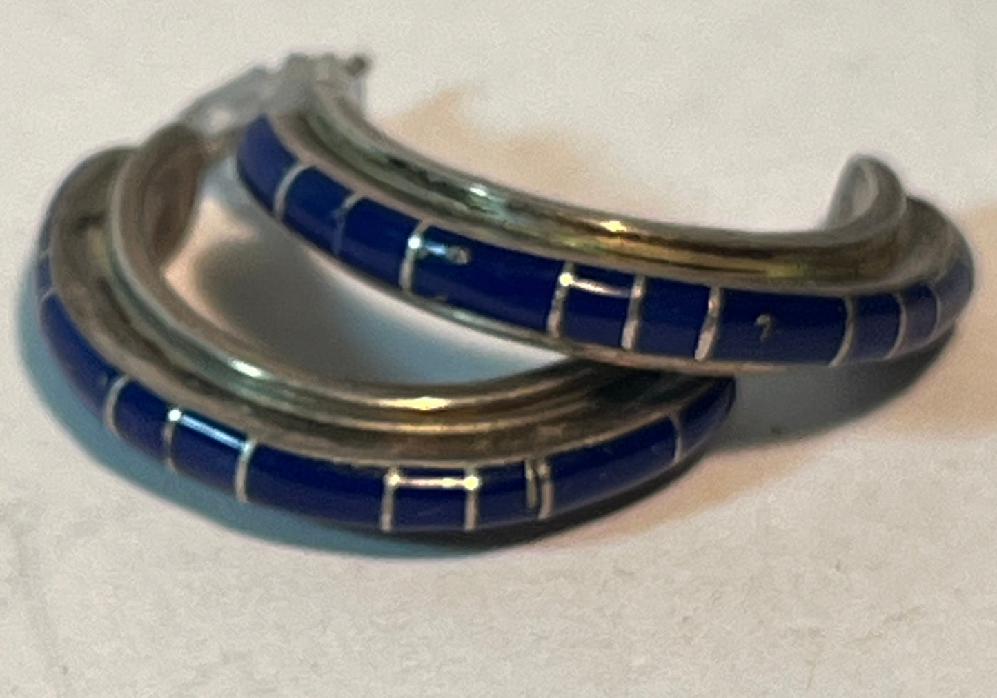 Signed Zuni Native American Lapis Hoop Earrings