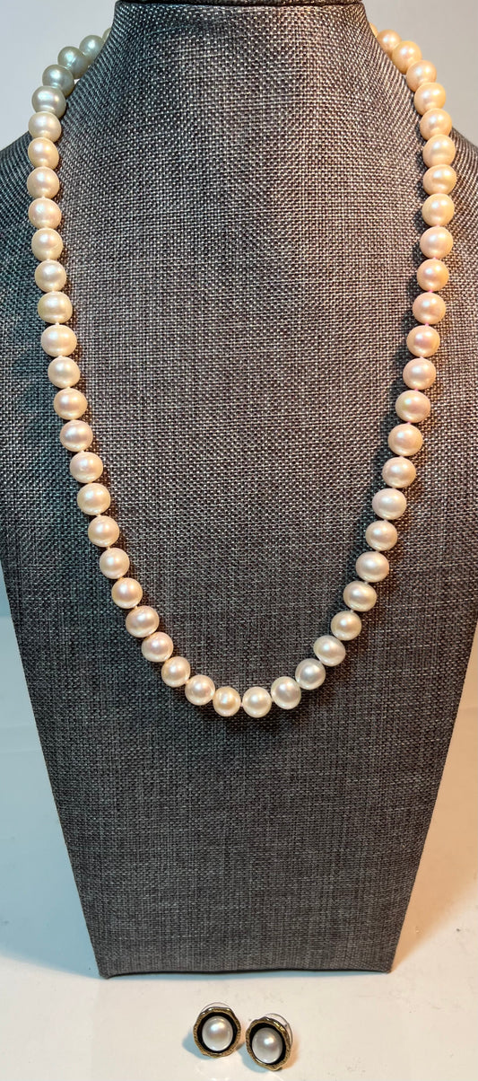 Pearl Necklace & Earrings