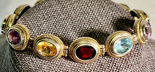 14K Gold & Sterling Silver Gemstone Bracelet