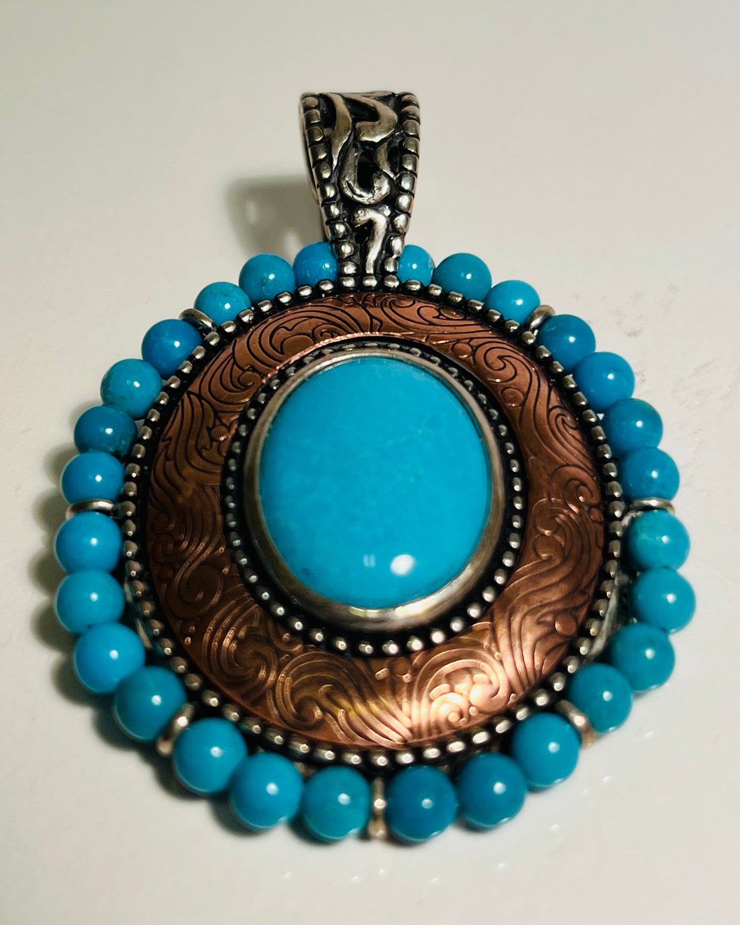 Sterling Silver, Copper & Turquoise Pendant Carolyn Pollack American West