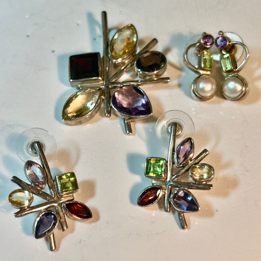 Sterling Silver & Gemstone Pendant & Earring Set
