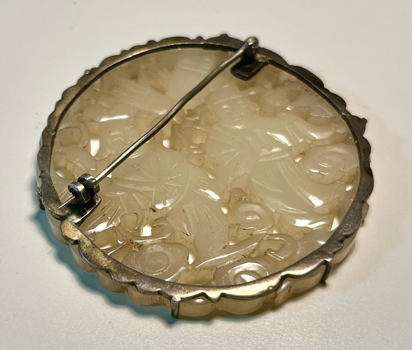 Antique Chinese White Jade Brooch